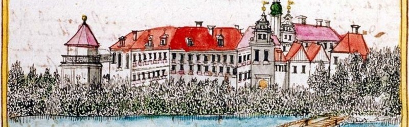 Widok zamku w Raciborzu; około 1750 r., F.B. Werner: Topographia Silesiae…; Muzeum Narodowe we Wrocławiu, Zbiory ikonograficzne.